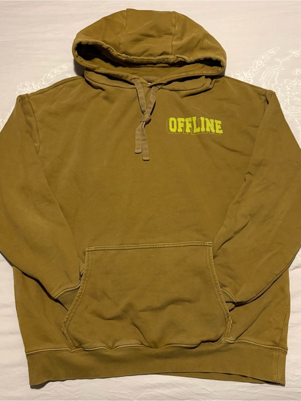 aerie Olive Hoodie with 'OFFLINE' Chest Graphic